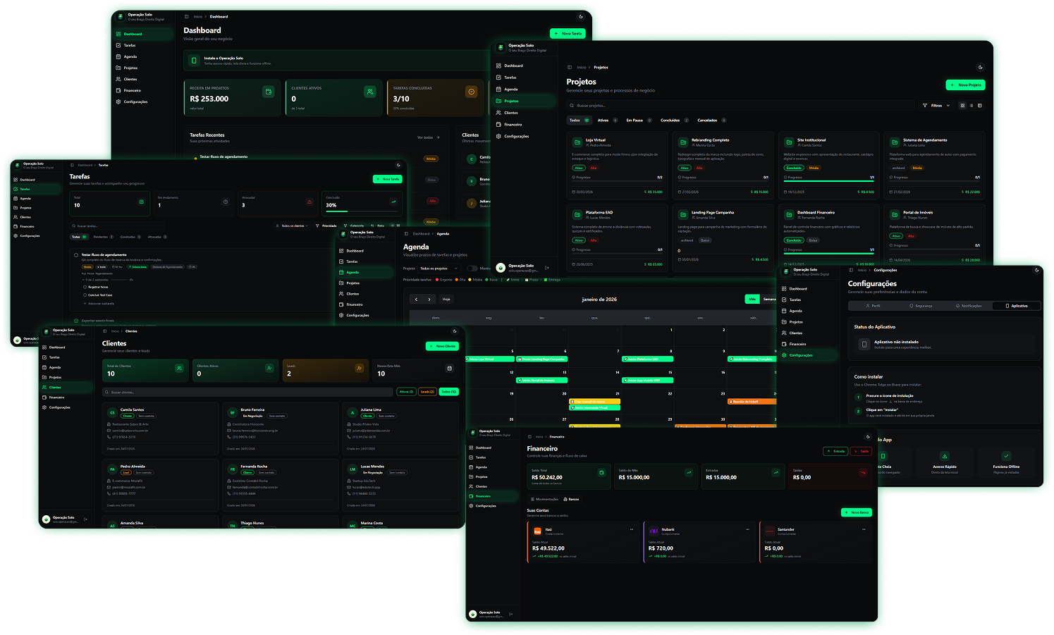 Operação Solo - Todas as telas e funcionalidades do sistema