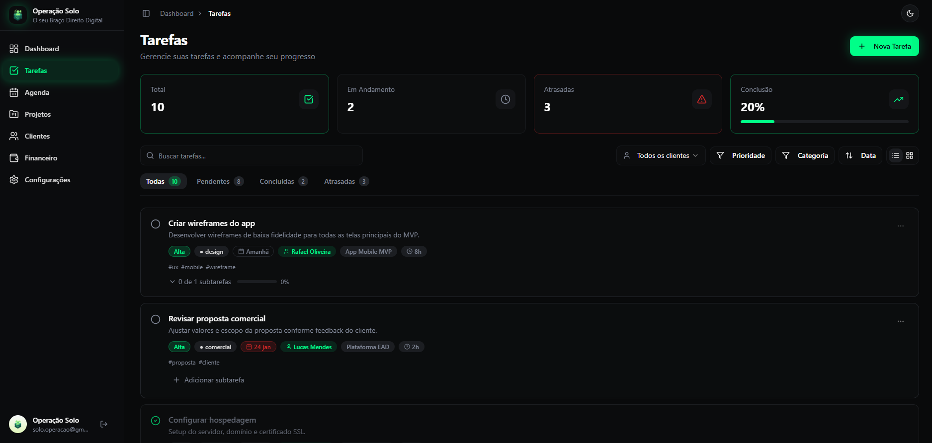 Operação Solo - Gestão de Tarefas